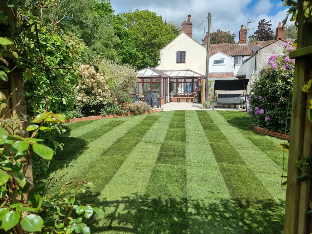 Fresh, level lawn in a Norfolk garden